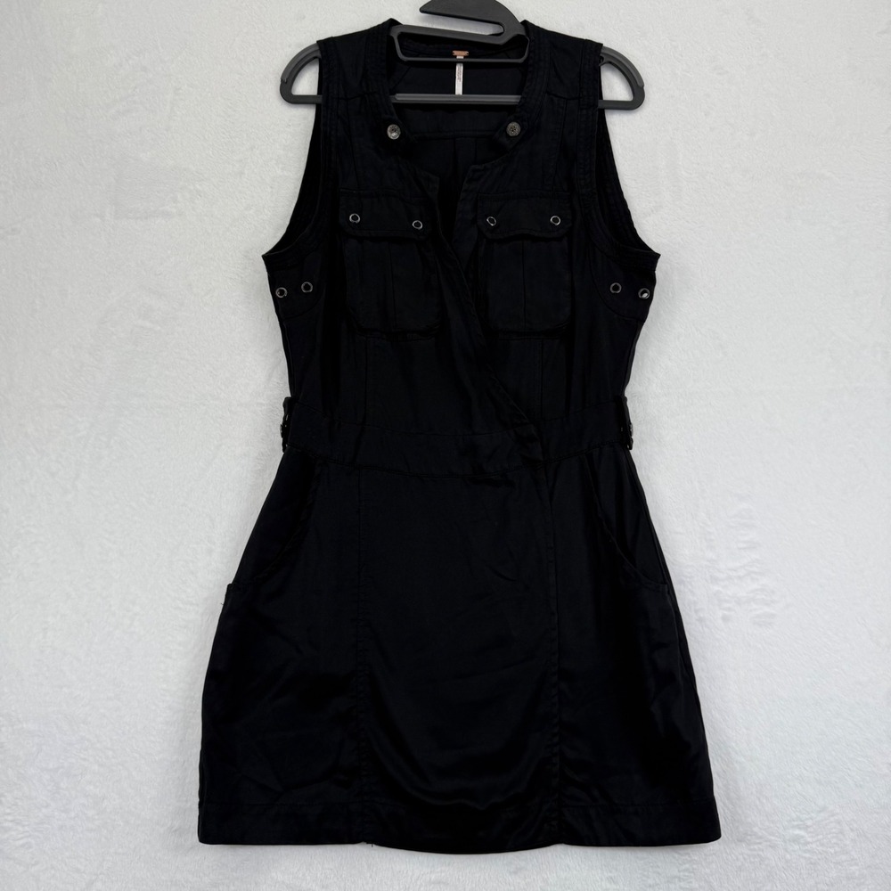 Free People Desert Daylight Utility‎ wrap mini dress Black Tencel Size M no belt